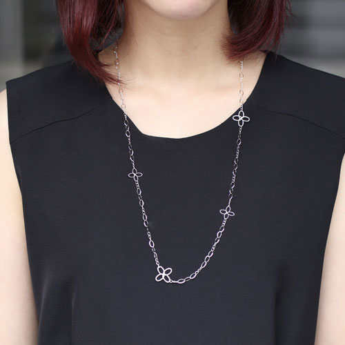 送料無料 日本製 18金 K18wg ホワイトゴールド ネックレス サークルフラワー 花 70cm ロングサイズ 2155 Ng14 ジュエリーウォーク心斎橋