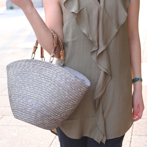 送料無料 イタリア製 高級 麦わら かごバッグ 鞄 グレー ブラウン Sabrina Straw Bag 2284 To15 ジュエリーウォーク心斎橋