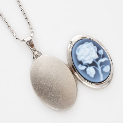 【送料無料】【ドイツ製/MERZ】ロケット ペンダント ストーン カメオ シルバー/SILVER925 (花束/フラワー)シルバー925 カットボールチェーン セット 3000-LS13