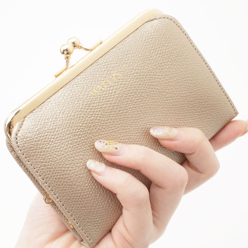 送料無料 日本製 レザー 牛革 牛 ナイロン 財布 二つ折り がま口 ゴールド 金色 4034 Mz18 ジュエリーウォーク心斎橋