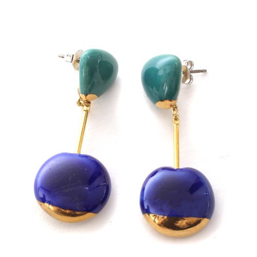 送料無料 日本製 佐賀県 有田町 有田焼 ハンドメイド ブルーグリーン チタン製ポスト ピアス アクセサリー オシャレ お洒落 ファッション 4276 Gg ジュエリーウォーク心斎橋