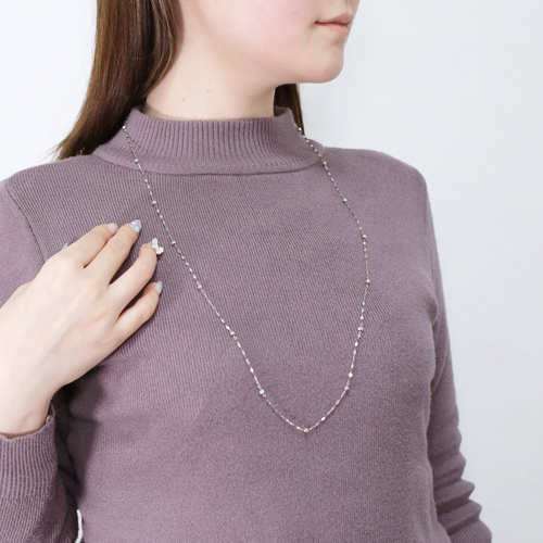【送料無料】18金/K18WG/ホワイトゴールド ネックレス ジュエリー/アクセアリー チェーン ロング 女性/レディース ボール カット入り ペダル  お洒落/オシャレ プレゼント/贈り物 4691-JK22