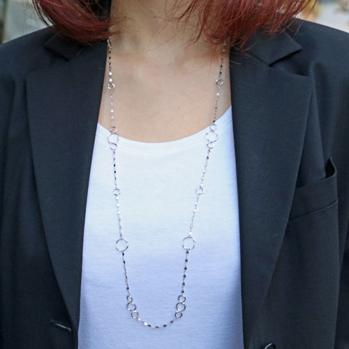 送料無料 日本製 18金 ホワイトゴールド K18wg ネックレス ロング 重ね付け きらきら サークル ペダル チェーン 80cm 5019 Wg15 ジュエリーウォーク心斎橋