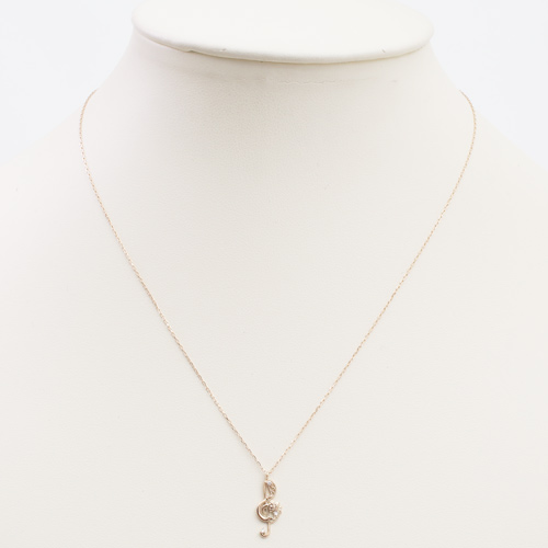 【送料無料】【日本製】10金/K10PG/ピンクゴールド ペンダント/ネックレス ダイヤモンド/0.01ct 音符/ト音記号/音楽 アズキチェーン  5173-PG16