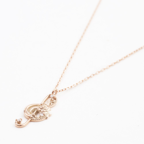 【送料無料】【日本製】10金/K10PG/ピンクゴールド ペンダント/ネックレス ダイヤモンド/0.01ct 音符/ト音記号/音楽 アズキチェーン  5173-PG16
