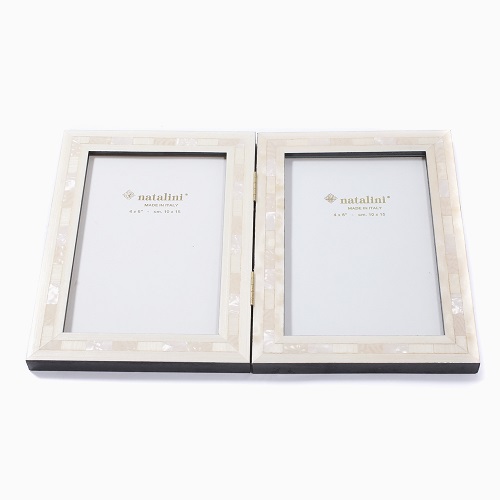 イタリア製 ナタリーニ ドッピア ダブル ２枚 折りたたみ ハンドメイド写真立て フォトフレーム 写真入れ 天然素材 木製 ベルガモ 白蝶貝 オフホワイト インテリアウェルカムボード ウェルカムスペース ウェディング 結婚式 キャンドル ブライダル 飾り付け 77 Nl21