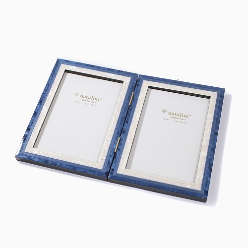 イタリア製 ナタリーニ ドッピアダブル ２枚 折りたたみ ハンドメイド 写真立て フォトフレーム 写真入れ 天然素材 木製 ベルガモ 白蝶貝 ブルー 青 インテリアウェルカムボード ウェルカムスペース ウェディング 結婚式 キャンドル ブライダル 飾り付け 7786 Nl21
