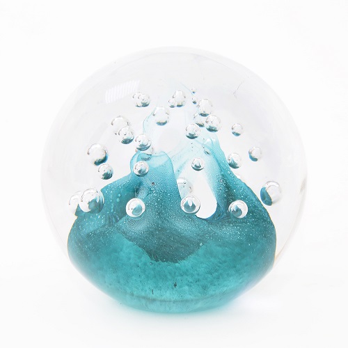 イタリア製 ベネチアンがラス 手作り バブルクーポラ・ペイパーウェイト（グリーン）　7913-MU19